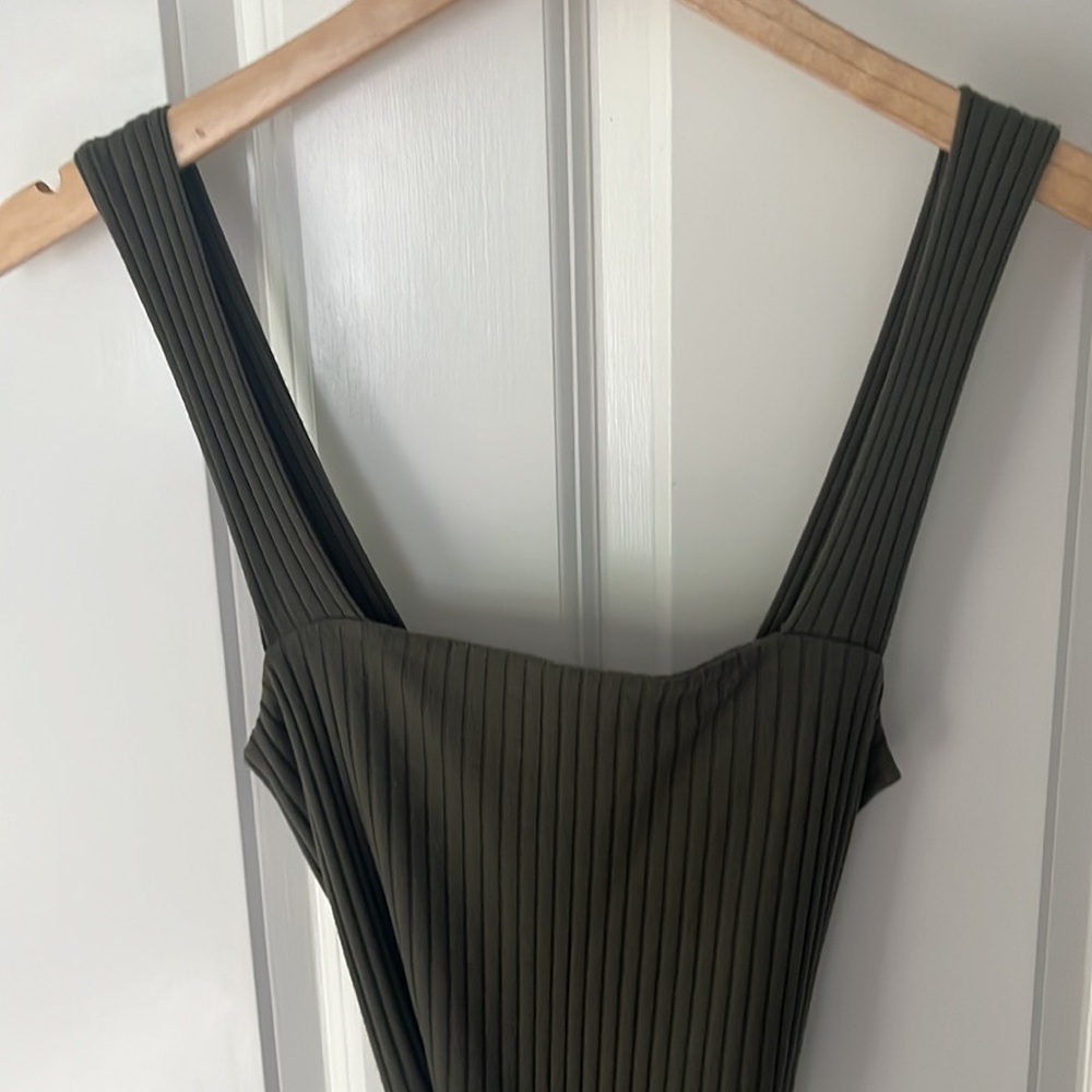 American Eagle Women's Ribbed Tie Waist Tank Jumpsuit in Olive Green sz XS - Picture 5 of 14